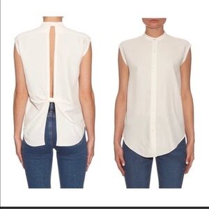 Helmut Lang Women's Jacquard Twill Sleeveless Back Knot Shirt - WHITE - small